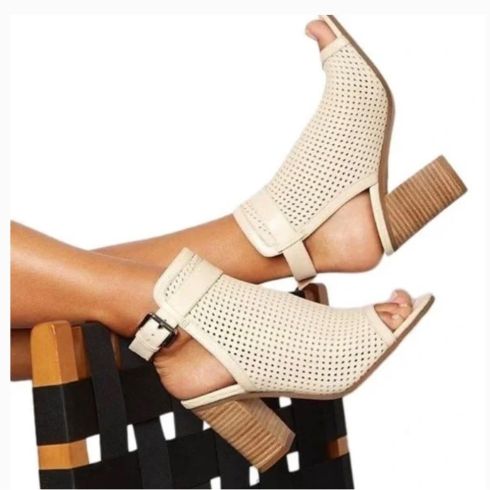 Sam Edelman Emmie Perforated light-Grey Leather Block Heel Sandals -Size 10 !!